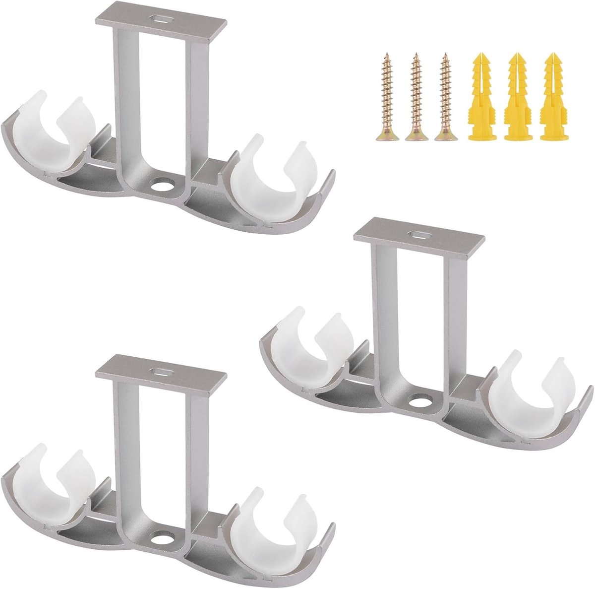 3 stuks dubbele gordijnstangbeugels, aluminiumlegering plafondmontagebeugel raamgordijnstang hangende steunen voor 24-30 mm gordijnroede (grijs)