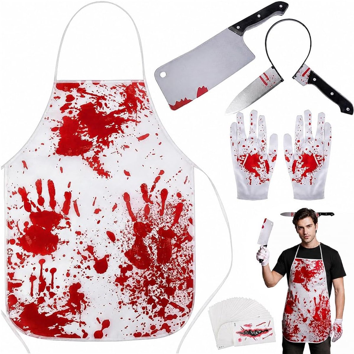 4-delige nepaccessoires Kit Halloweenkostuum Bloedige hoofdband Schort met slagersmes Halloween Man Horror Bloedige Schort Halloween Kostuum Horror Set