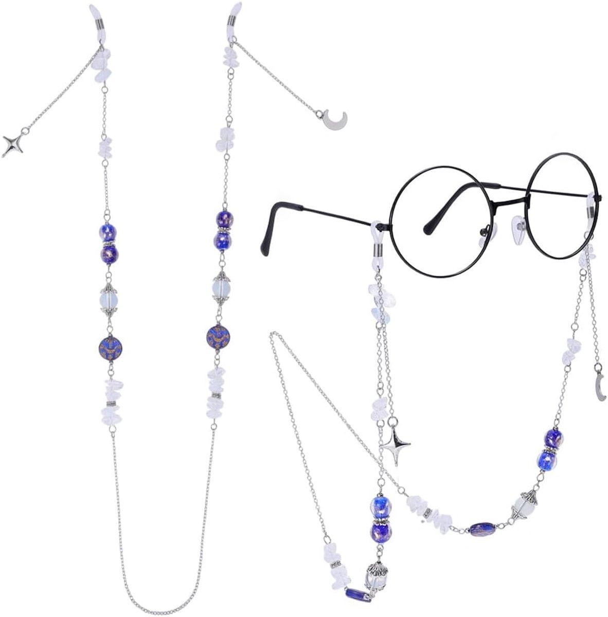 Brillenketting voor dames, verstelbare kristallen brillenketting, brilhouder om te hangen, voorkomt verlies brilhouder voor kantoor, vrije tijd, vergaderingen, Moederdag