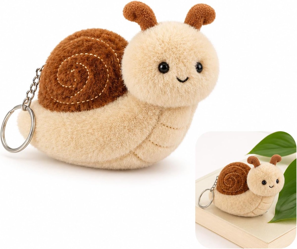 Sleutelhanger met schattige slak, pluche dier om op te hangen, zacht knuffeldier voor tas en sleutels