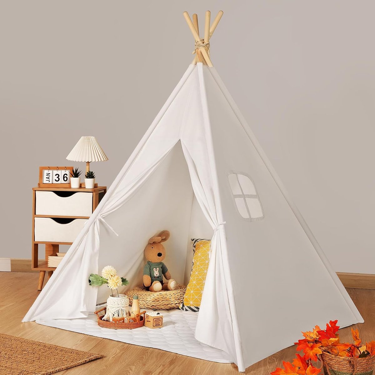 Tipi-tenten voor Binnen: Grote Katoenen Speeltenten voor Peuters Speelhuisje voor Jongens en Meisjes Verjaardagscadeau (Gebroken Wit)