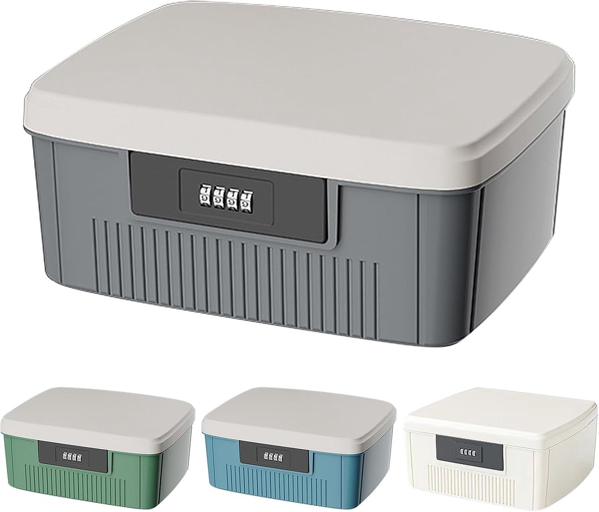doos, 25 x 20 x 10 cm, afsluitbare doos, ABS-medicijnbox met cijferslot, dubbellaags medicijnbox, groot, medicijnkoffer met scheidingswand en cijferslot, grijs
