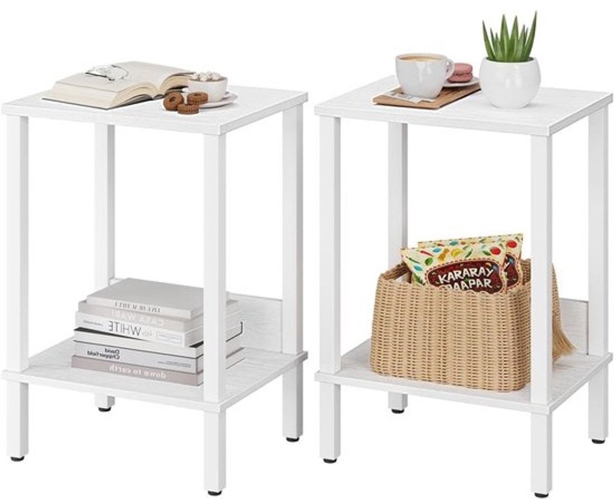 Bijzettafel met Legplanken - Nachtkastje Kleine Salontafel - Opgeruimd Wonen - 2-Traps Opbergruimte - 30 x 40 x 54 cm