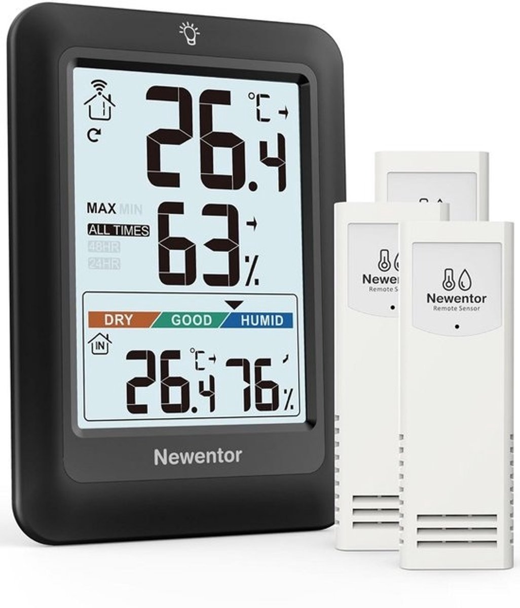 Draadloos Weerstation Binnen Buiten met 3 Sensoren, Thermometer, Hygrometer en Luchtvochtigheidsmeter