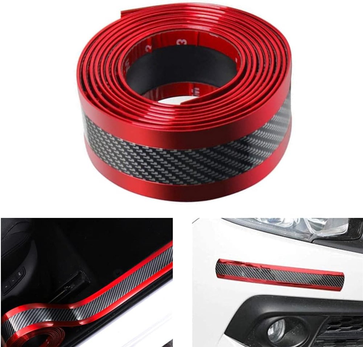 Koolstofvezel Auto Deur Instaplijsten Protector, zelfklevende Auto Instaplijsten Sticker voor Auto SUV Truck (Rood, 3×250 cm / 1,2×98,4 inch (B×L))