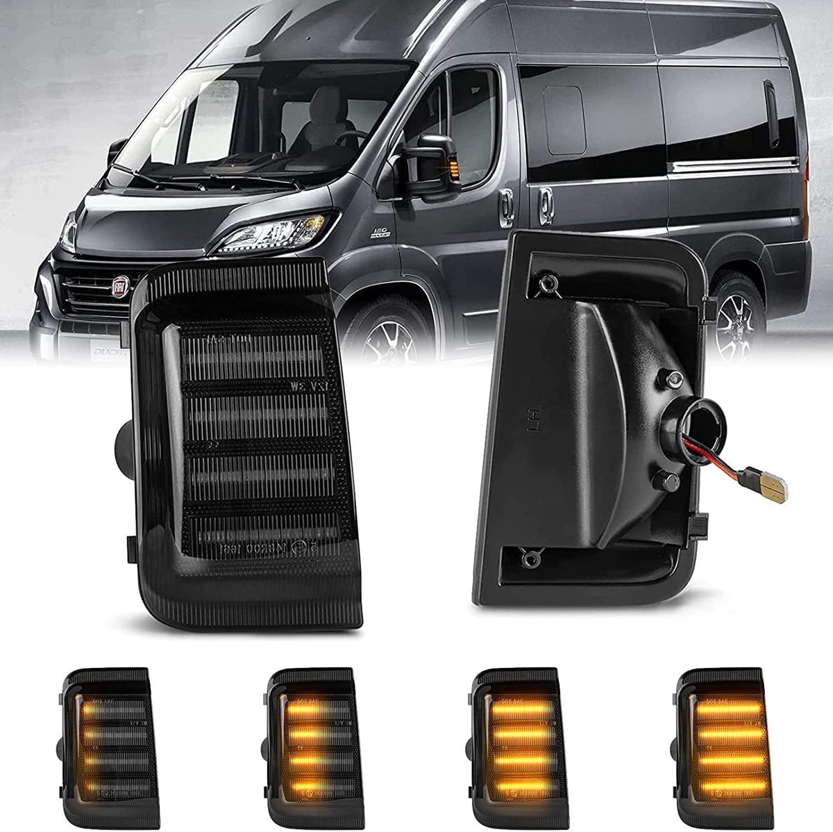 Dynamische Knipperlichten Geel Helder Canbus Zijknipperlichten Compatibel met Ducato PEUGEOT BOXER/DUCATO/RAM PROMASTER/CITROEN JUMPER/CITROEN RELAY 2006-2019, 2 lampen