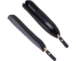 2 stuks unieke vulpennenetui van camelleer met ritssluiting, pennenetui, handwerk, vintage, beschermhoes voor mannen en vrouwen, professioneel cadeau voor kantoor, Zwart, 27x195x25mm, --