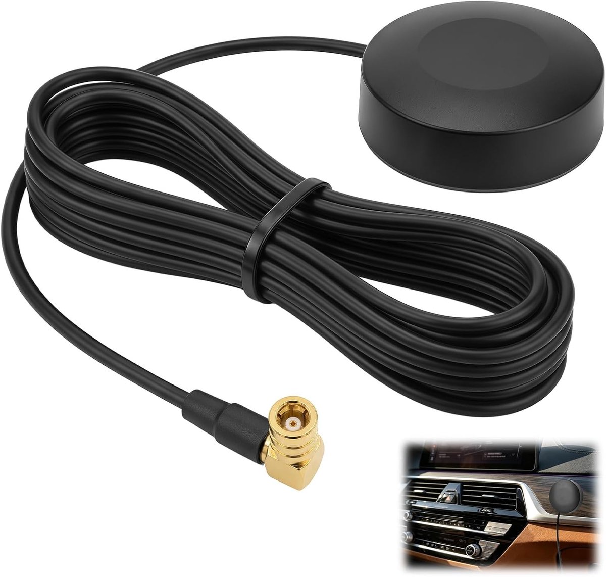 antenne auto met SMB-aansluiting en 3 m kabel, DAB Plus schijfantenne voor autoradio, hoge signaalgevoeligheid en versterking, binnenmontage (zwart)