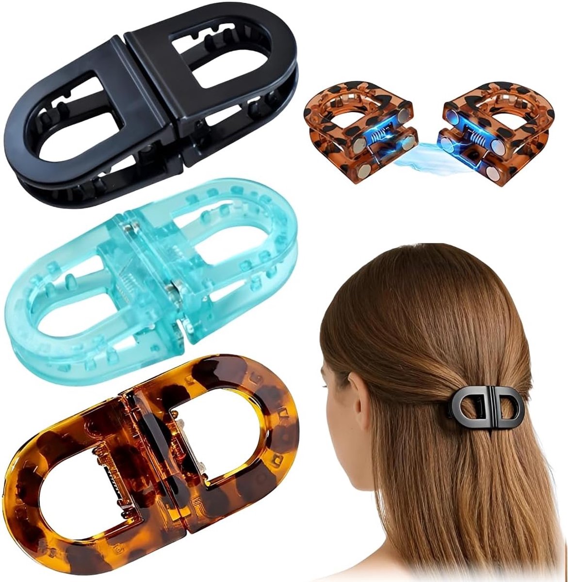 3 stuks Magnetische Haarspangen, Rutschvaste Magnetische Haarstyling Klips voor Vrouwen, Naadloze 2-in-1-design voor Eenvoudige Alltagskapsels, eenvoudige Alltagskapsels-G