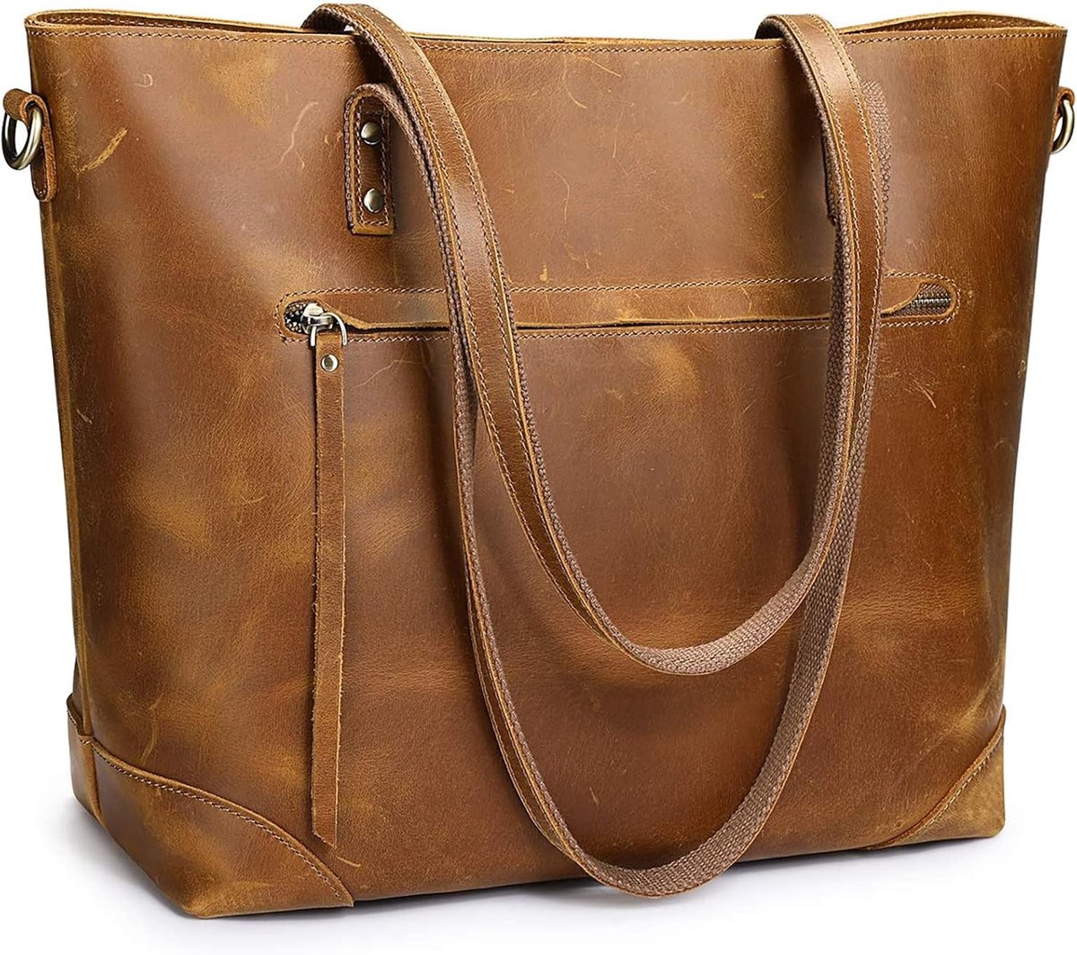 Vintage Lederen Schoudertas voor Vrouwen - Ruime Werk Totes met Rits Pocket en Handtas Functie