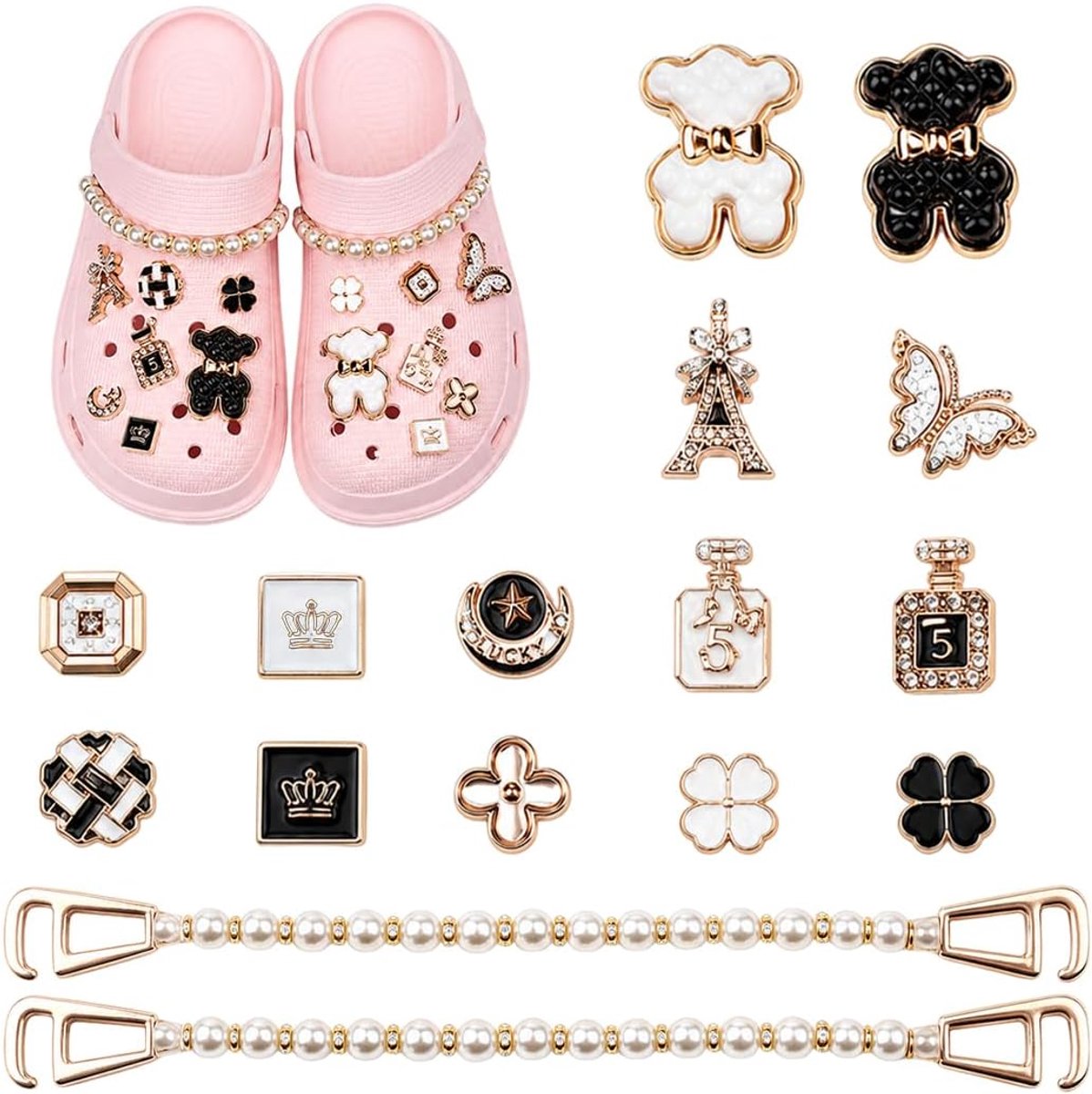 16 Stuks Schoen Charms Met Strass Glitter Voor Crocs Sandalen Klompen DIY Tassen Accessoires Cadeau Feest