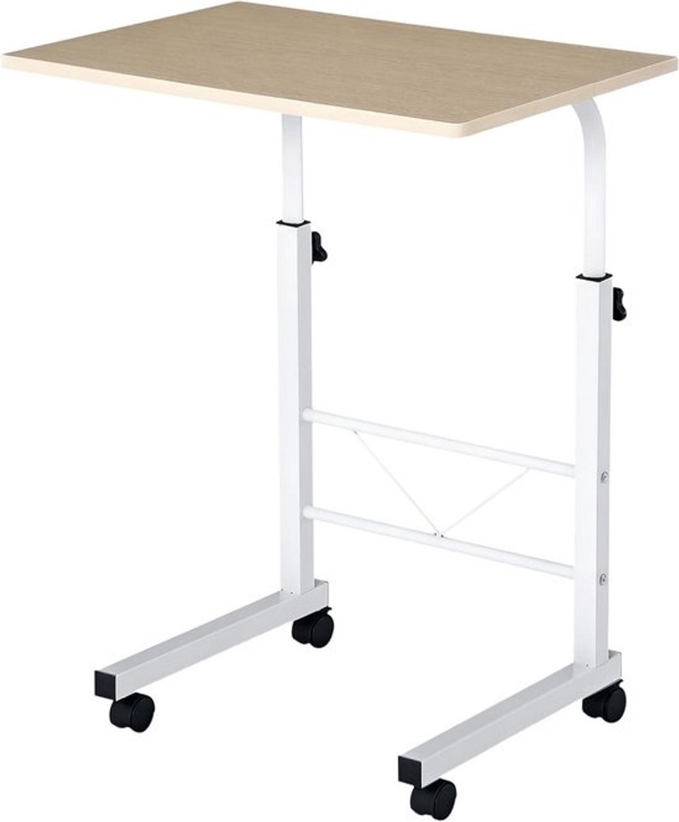 In hoogte Verstelbare C-Vormige Bijzettafel met Wielen en Remmen - Flexibele Salontafel