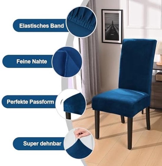 Alishomtll Stretch Velvet Chair Covers Set of 4/6 Velour Rocking Chair Elastic Covers Washable Chairs Protector for Kitchen Restaurant Hotel Banquet Wedding (Navy, 4 Pieces) — afbeelding 2