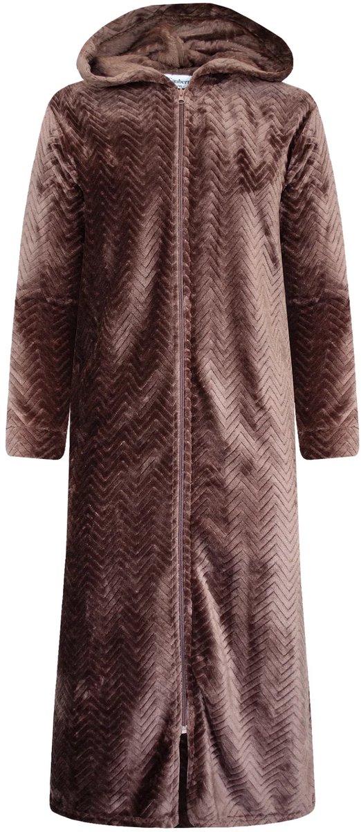 Gaubert® Gaubert Dames Extra Lange Fleece Badjas Met Rits En Capuchon – Koffiebruin