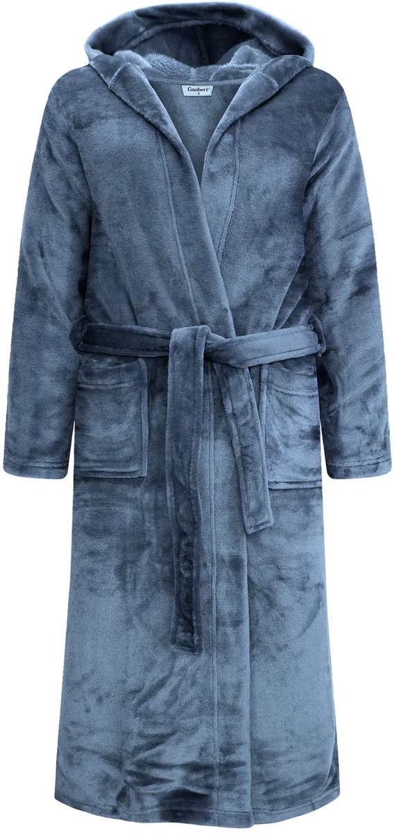 Gaubert® Gaubert Unisex Lange Fleece Badjas Met Capuchon – Ocean Grey