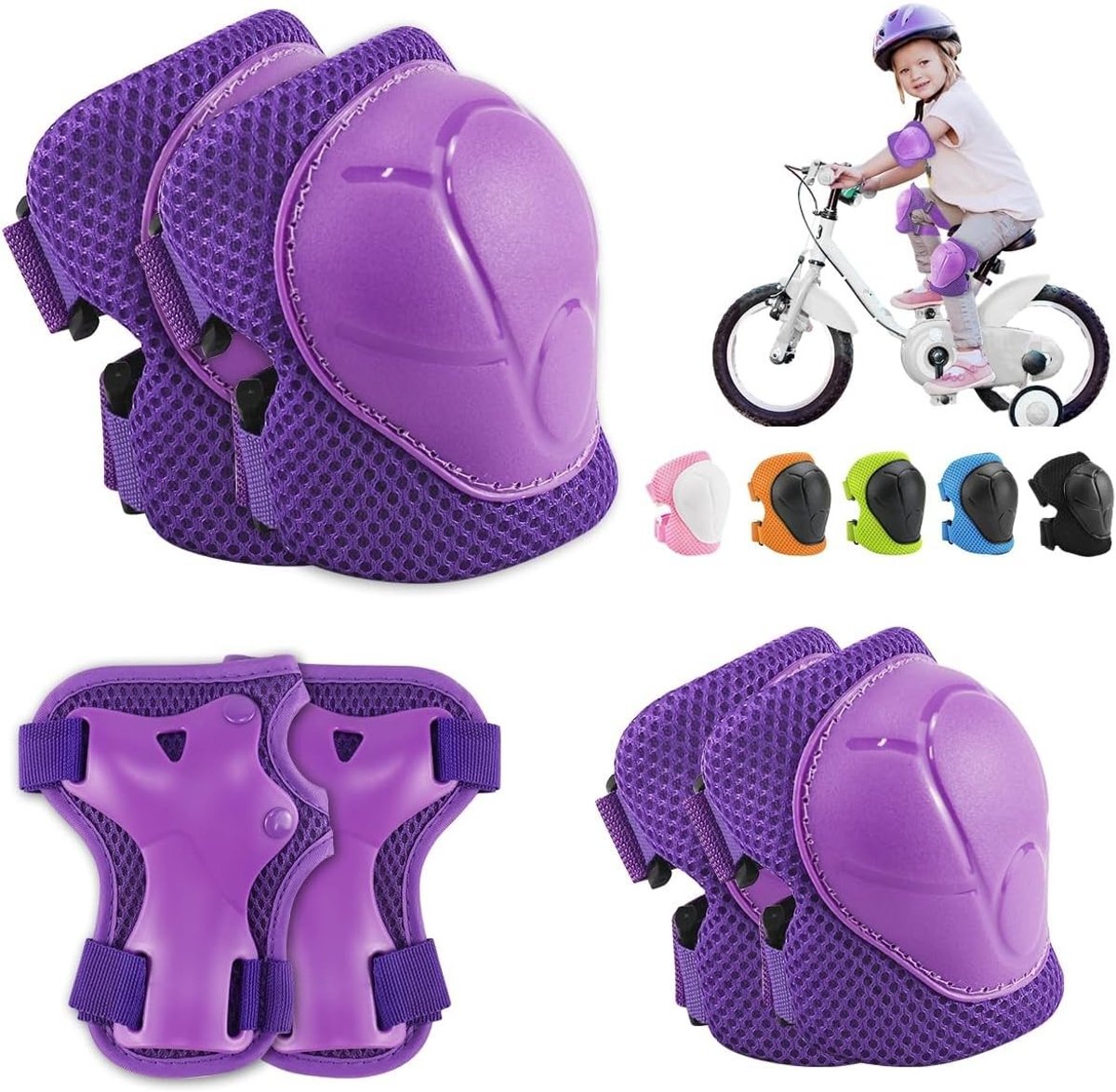 6-in-1 Kniebeschermers Set voor Kinderen, Inclusief Pols- en Elleboogbeschermers voor Skaten, Fietsen en Hoverboard Gebruik