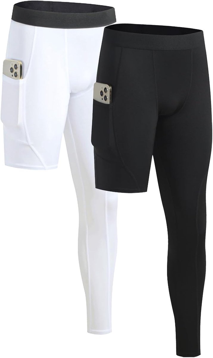 Compressiebroek met enkele benen met sportzakken, loopbroek, basketbal, ademend, sneldrogend, trainingsbroek, fitness, hardlopen
