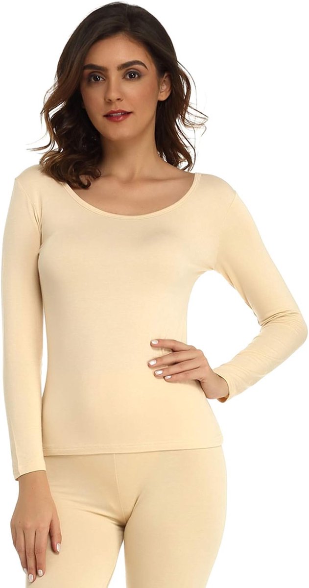 Dames ultradunne modale ronde hals thermische top/shirt met lange mouwen