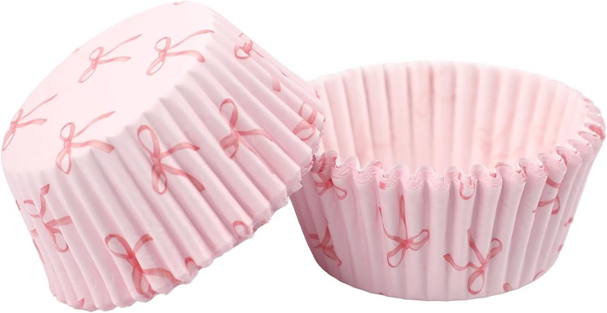 300 stuks roze strik cupcake voeringen, kleine muffinvormpjes cup cake boog cupcake wikkels roze bakbekers voor bruiloft verjaardagsfeestje bakbenodigdheden