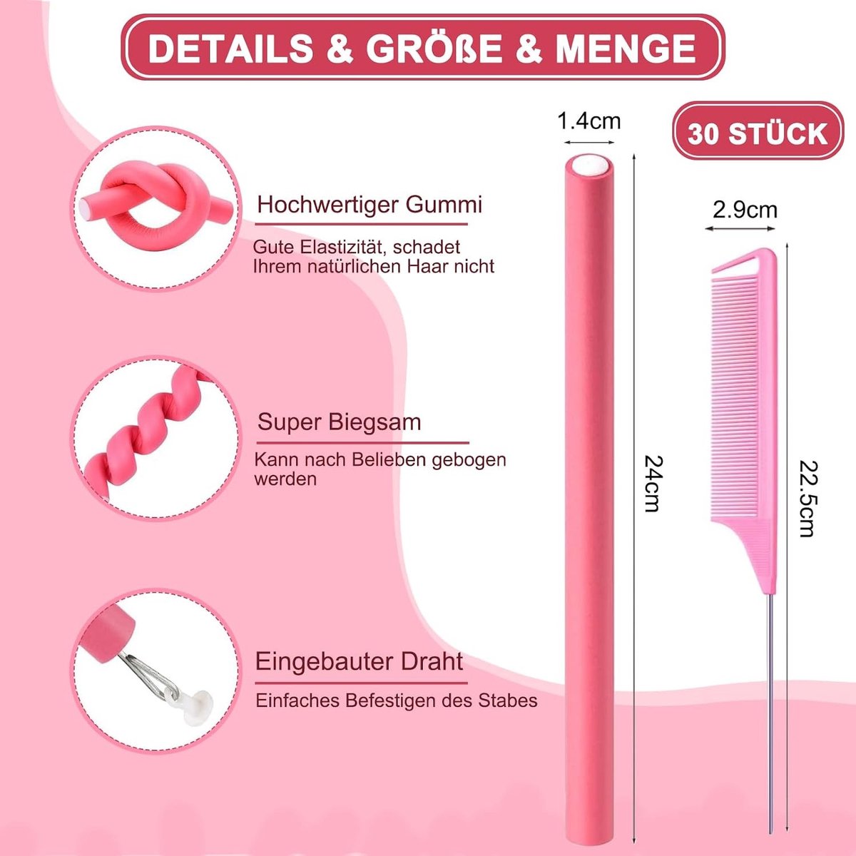 Heatless curls - Roze - 30 stuks - Flexibele Schuim Krultang - Voor Natuurlijk Krullen Zonder Hitte