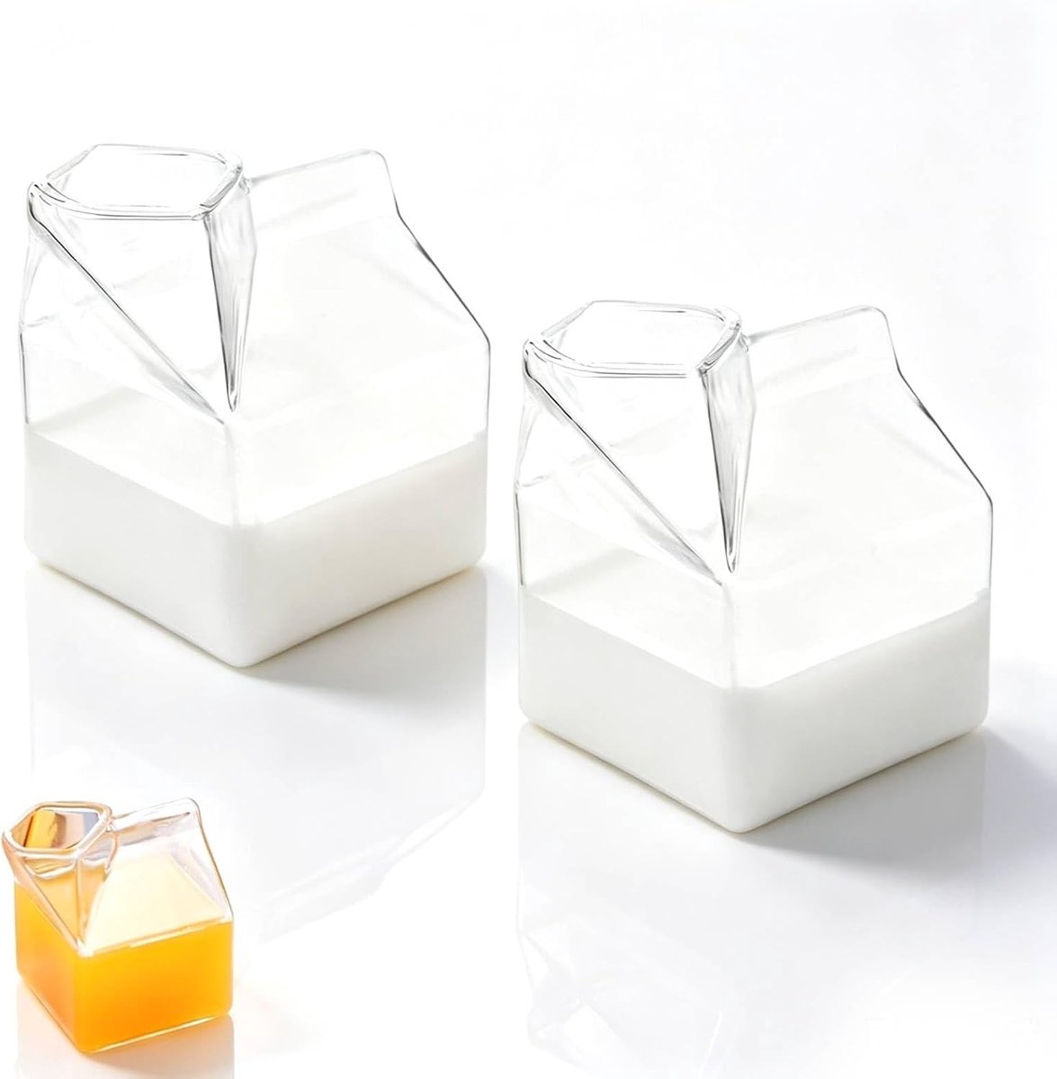 Set van 2 glazen melkcartons - Schattige huisvormige glazen mokken voor koffie en water, ideaal voor dagelijks gebruik en decoratie