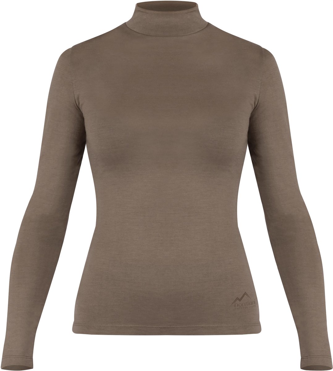 Dames-merino-shirt met lange mouwen en opstaande kraag „Romsey“ Bruin