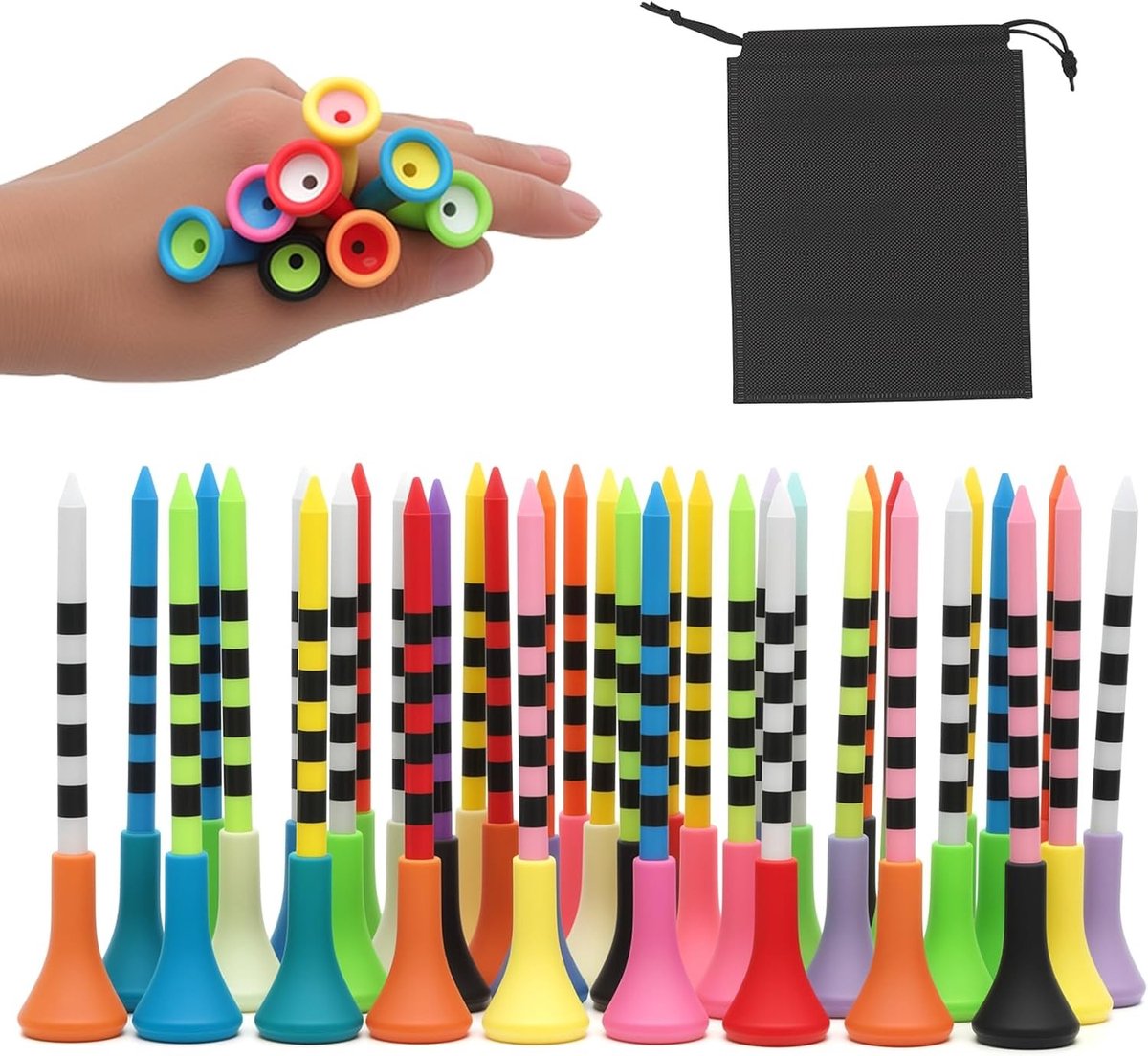 Kleurige Golf Tees Set van 50 Stuks, Ideaal voor Craft Golfers en Professionele Spelers, 83mm Lange Plastic Tees