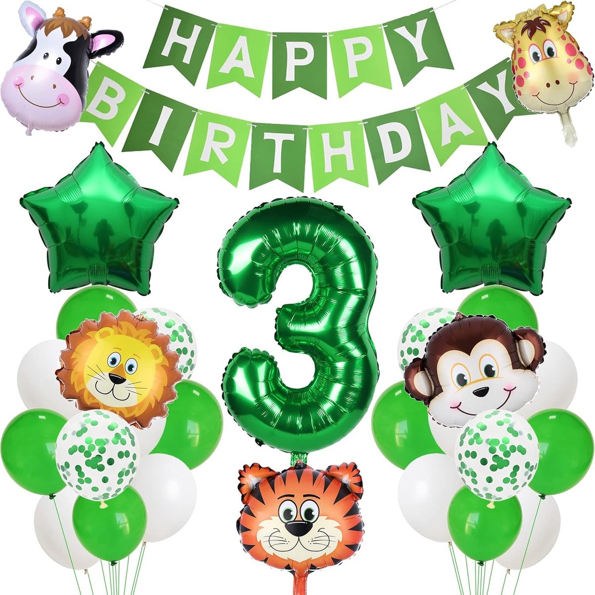 Jungle Verjaardagsdecoratie voor 3 Jaar - Safari Thema Versiering voor Kinderen met Dieren en Banner voor Feestje