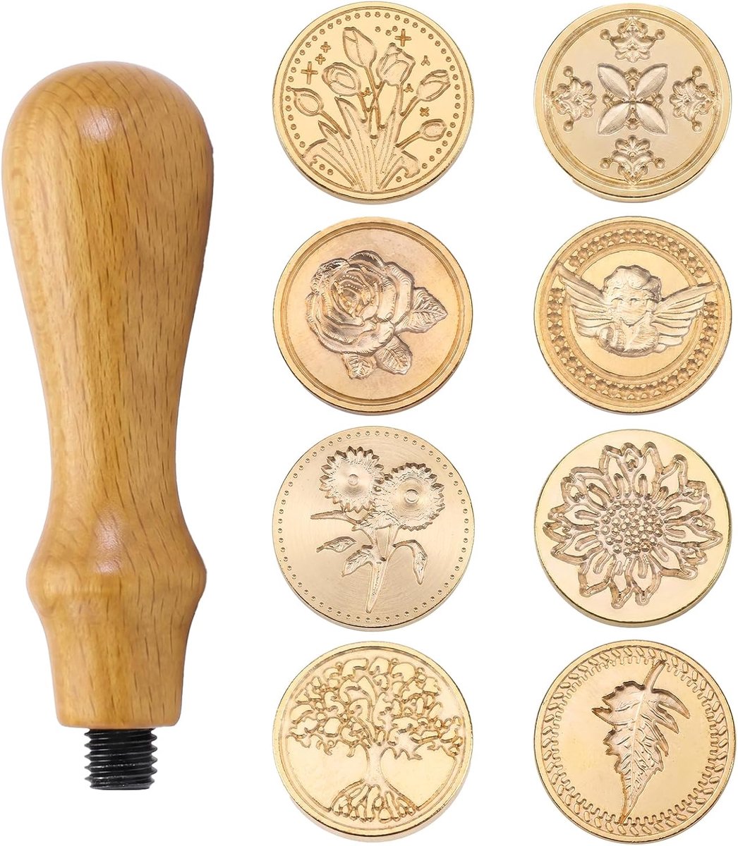 10 stuks, klassieke waszegelset met houten handvat, wasstempelset, waszegelset, wasstempelset, ideaal voor bruiloften en uitnodigingen