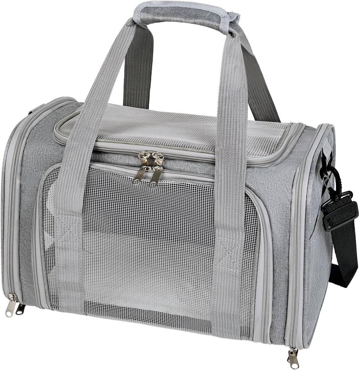 Transportbox voor katten en honden tot 5,5 kg (grijs, 40 x 25 x 25 cm) | Opvouwbare draagtas met riem, opvouwbaar, transportbox, kattentransportbox, auto, reizen, dierenarts, winkelen