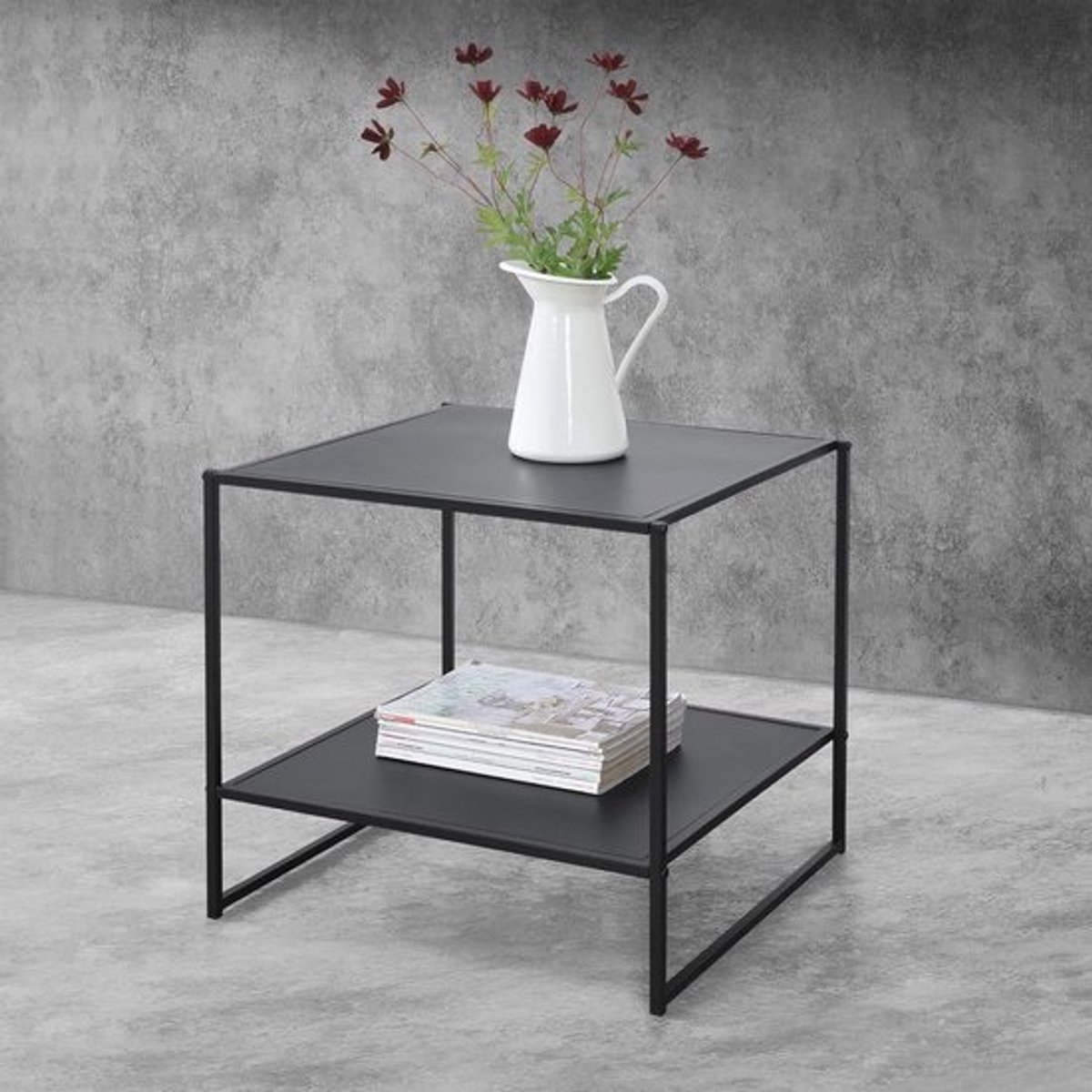 Industriële bijzettafel met onderblad - Zwart 51x53x51 cm