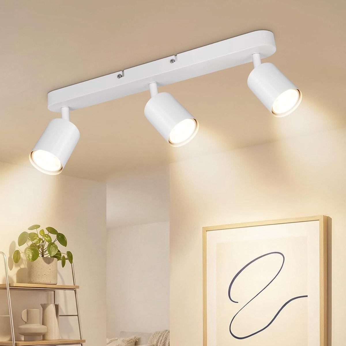 Moderne LED Plafondlamp met 3 Draaibare Spots voor Keuken, Woonkamer en Slaapkamer, Wit Design