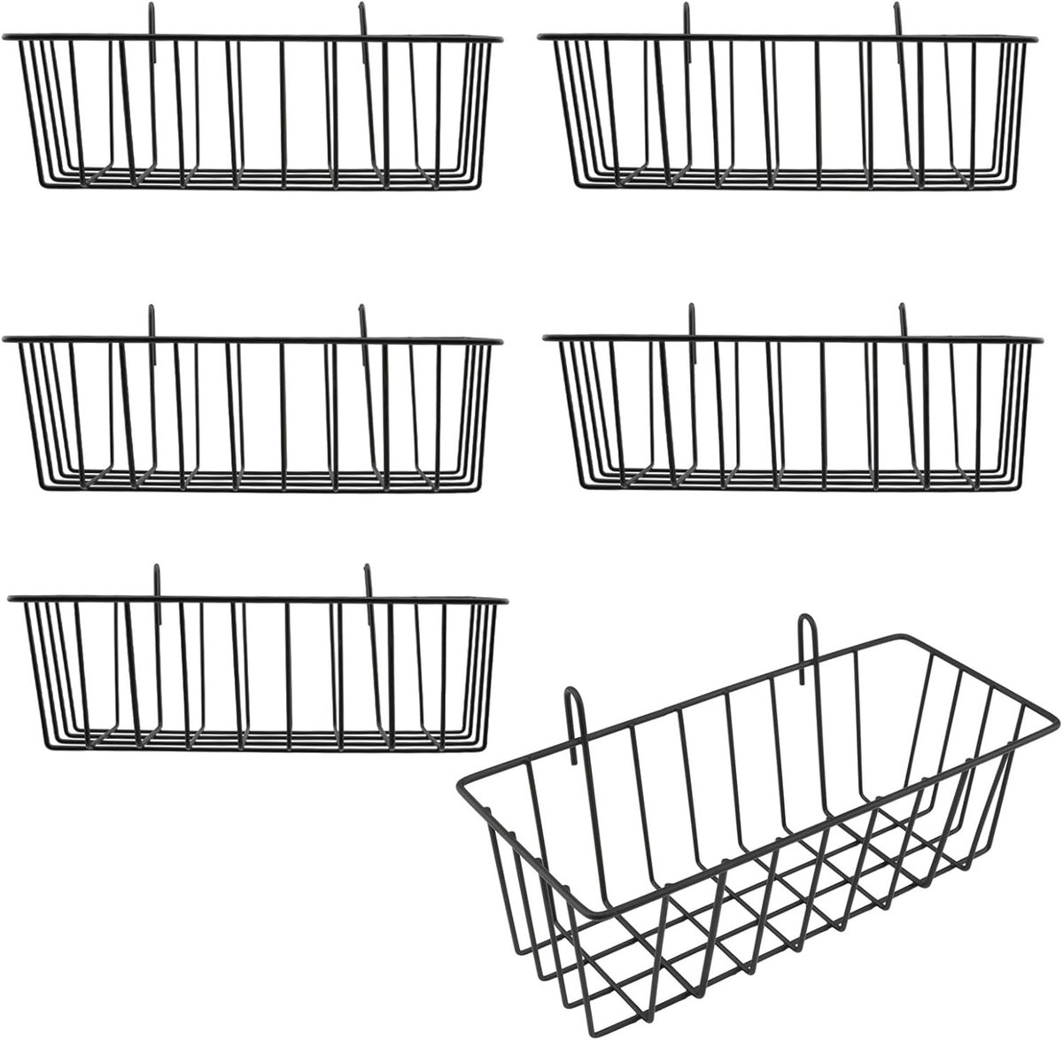 Set van 6 Wandmanden in Ruitvorm, 25 x 13 x 9 cm, Ideaal voor Opslag en Decoratie, Zwart Metaal, Wanddecoratie, Organiser voor Thuis