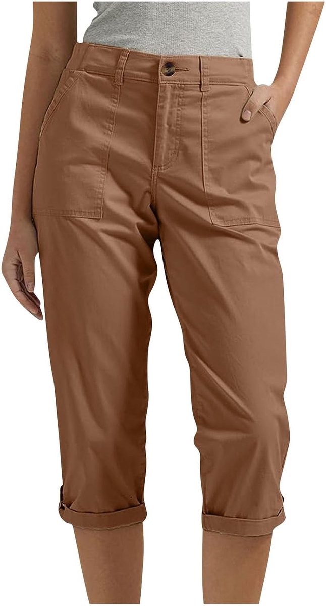 Vrijetijdsbroek voor dames, zomerbroek, stoffen broek, linnenlook, los, comfortabel, licht, hoge taille, met zakken, elastiek, katoen, elastisch, modern, casual, A65
