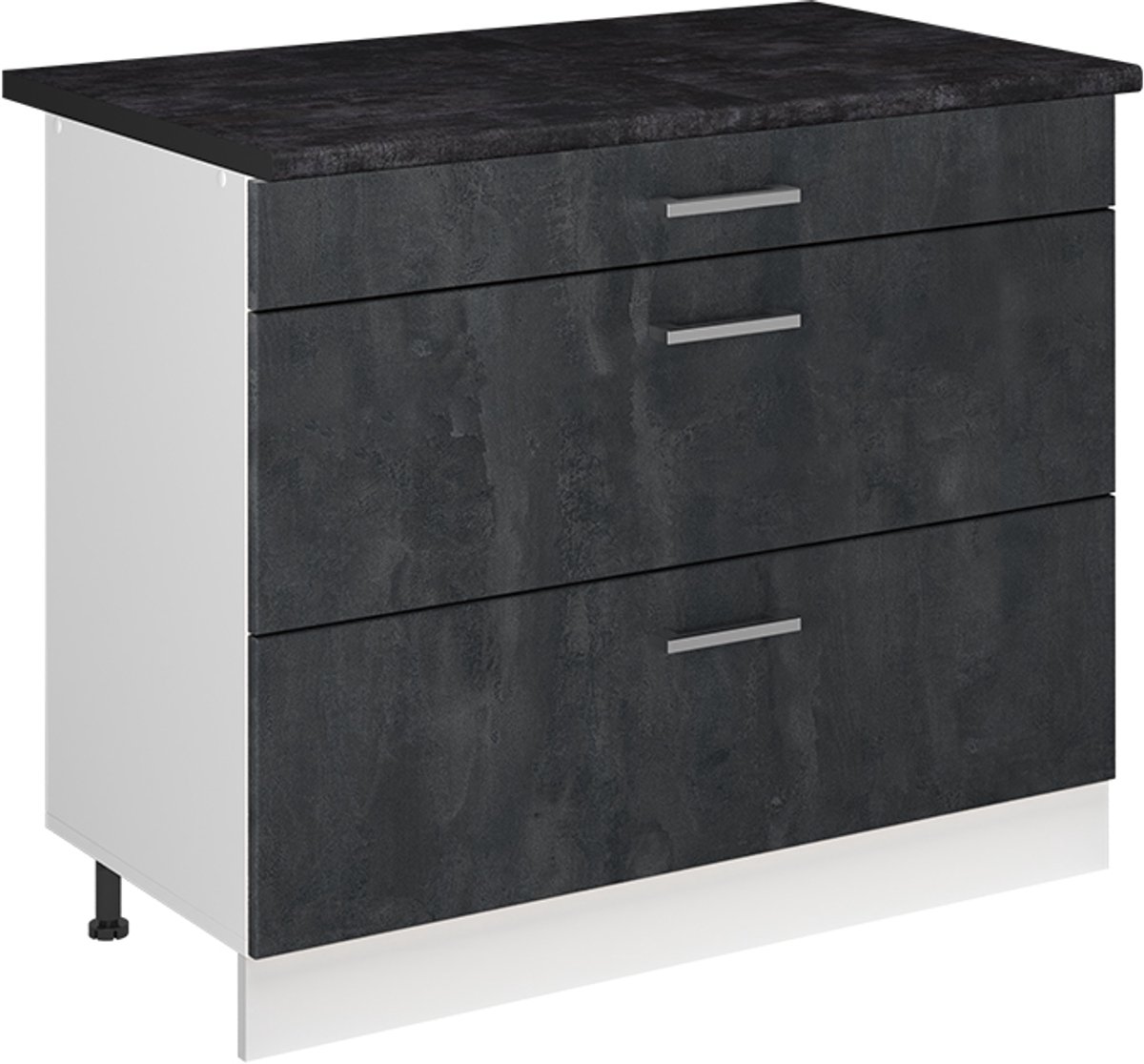 Vicco Keukenonderkast R-Line, Zwart beton/Wit, 100 cm antraciet werkblad