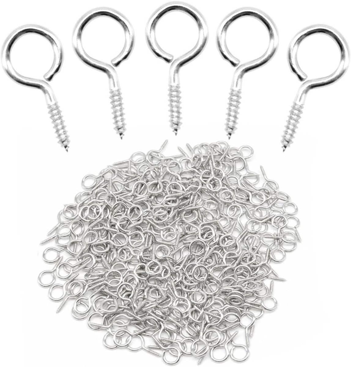 300 stuks schroefoogspelden 13,2 x 6,6 mm kleine schroefhaken metalen zelftappende oogschroeven voor hout, doe-het-zelf sieraden (YJY-2)