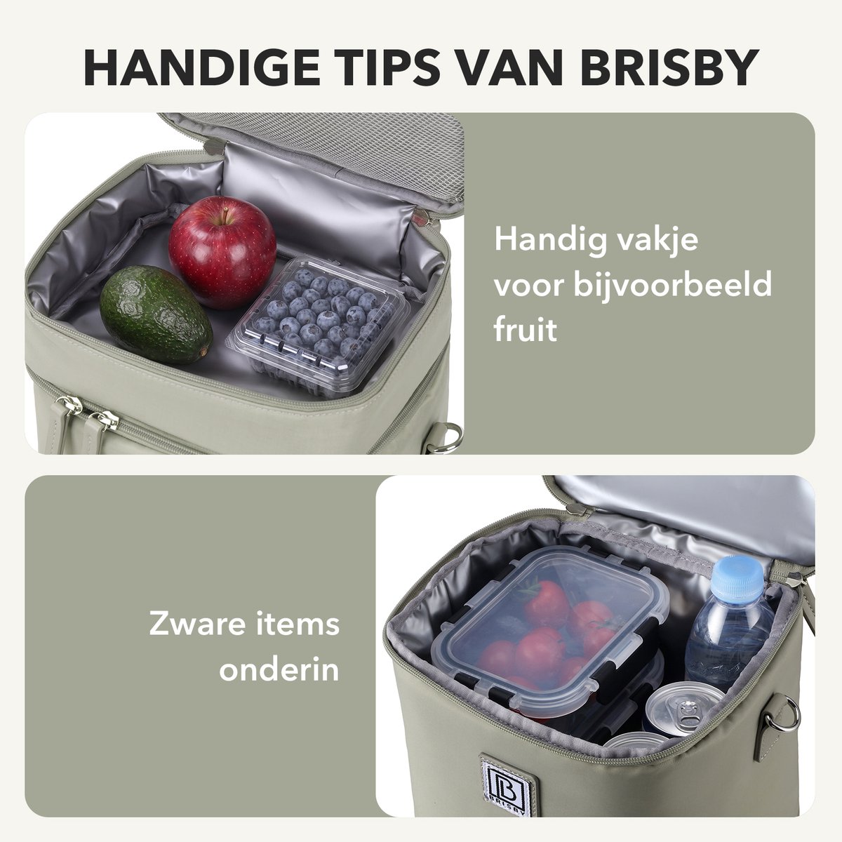 Brisby Kolftas 12 Liter – Koeltas voor Moedermelk & Borstkolf – Kinderwagen Bevestiging – 2 Geïsoleerde Vakken – Inclusief 2 Koelelementen - Sage Green — cadeau in Cadeau-ideeën - foto 8