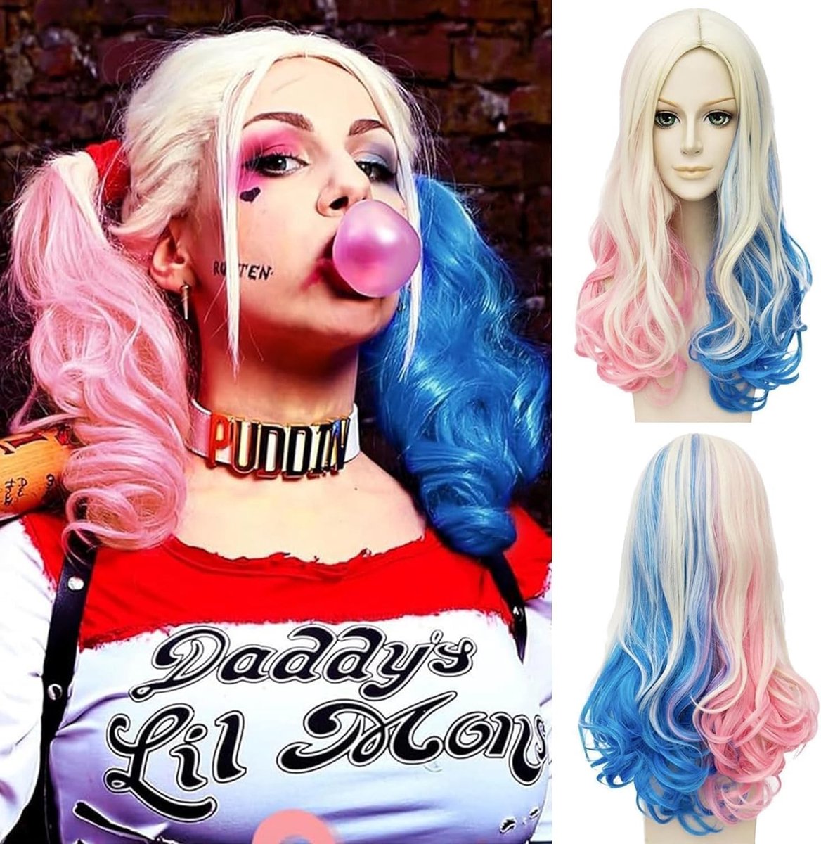 Kinder kostuum pruik in roze en blauw voor cosplay, lange krullende pruik voor meisjes, perfect voor feestjes en evenementen