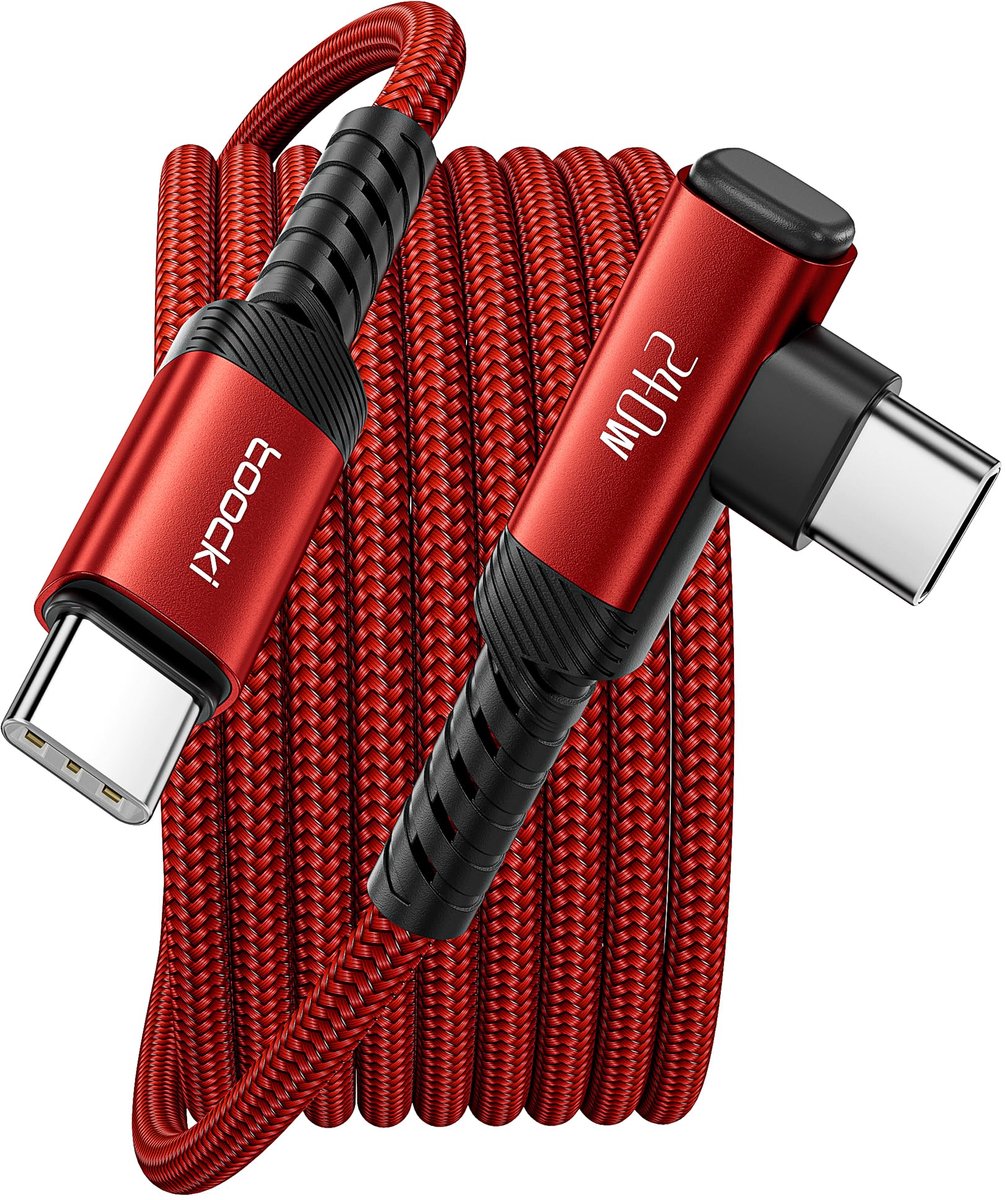 USB C Kabel 240W 1M - Hoek 90 Graden - Nylon - Ideaal voor snel opladen - ShopVlot