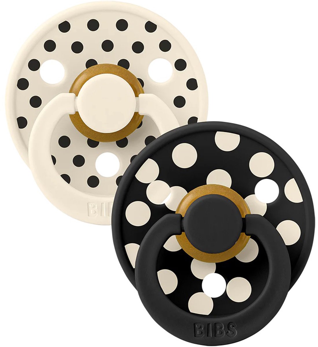 BiBs Studio Polka Fopspeen - Rond - 2 Stuks - 6-18 Mnd - Ivory / Black