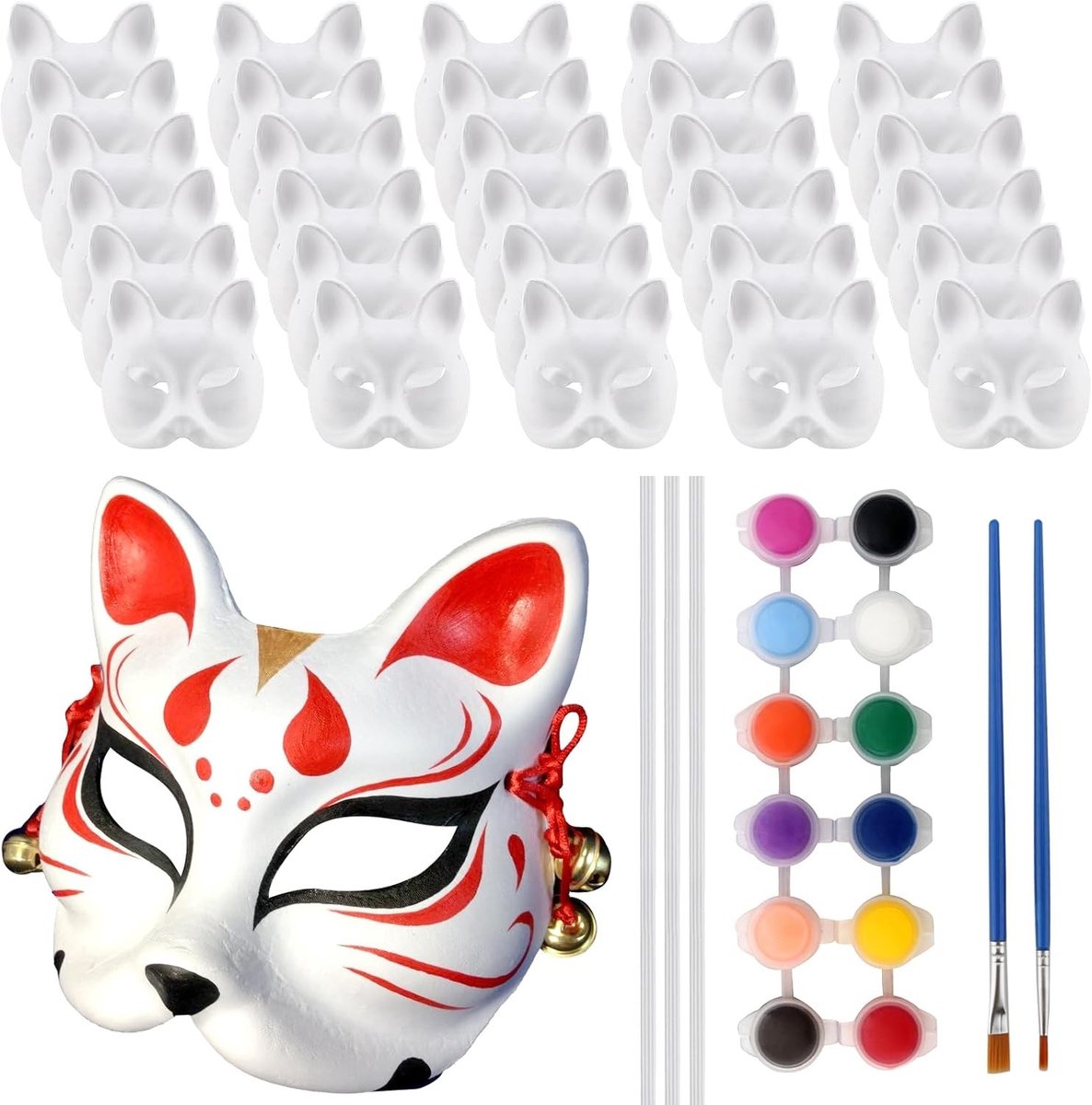Set van 30 Witte Lege Maskers voor Creatieve Projecten, DIY Ongeverfde Craft Maskers met Accessoires voor Cosplay, Halloween en Feestjes