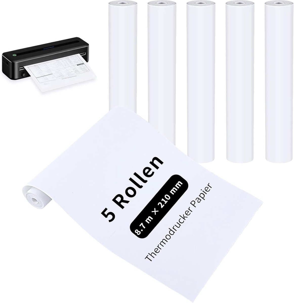 A4 Thermisch Papier Rolletjes voor Draagbare Printers - 5 Rollen van 8.7m x 30mm voor Documenten en Foto's, Hoogwaardige Kwaliteit en Geschikt voor Diverse Toepassingen