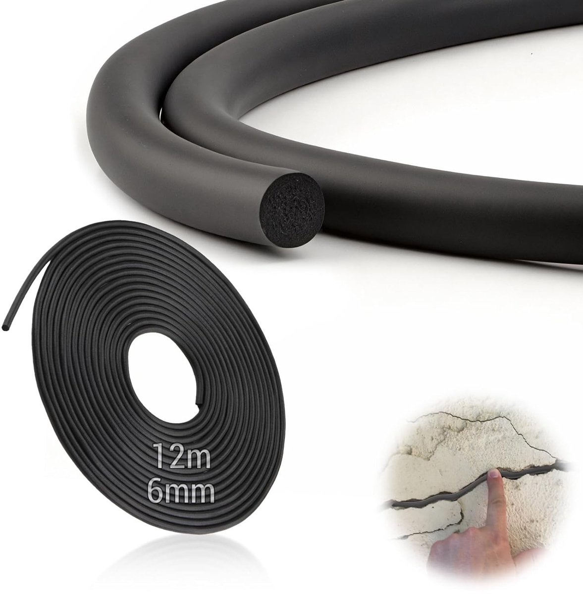 Ronde afdichtingsschuimkoord van 12 m, Ø 6 mm - Perfect voor voegen, muren, plafonds en deuren
