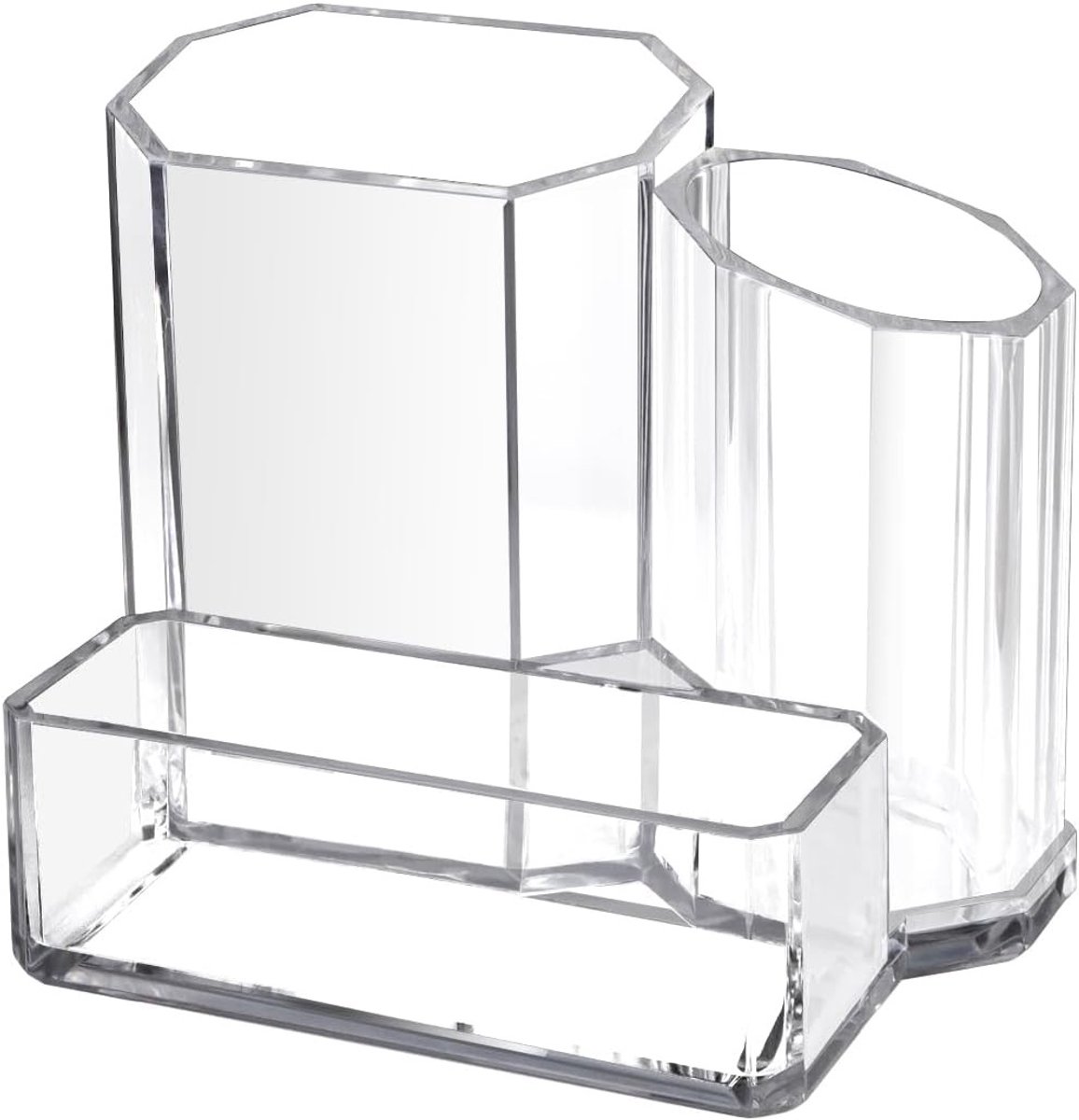Transparante Desk Organizer voor Pennen en Make-up, 3 Compartimenten, Perfect voor Kantoor en Thuisgebruik