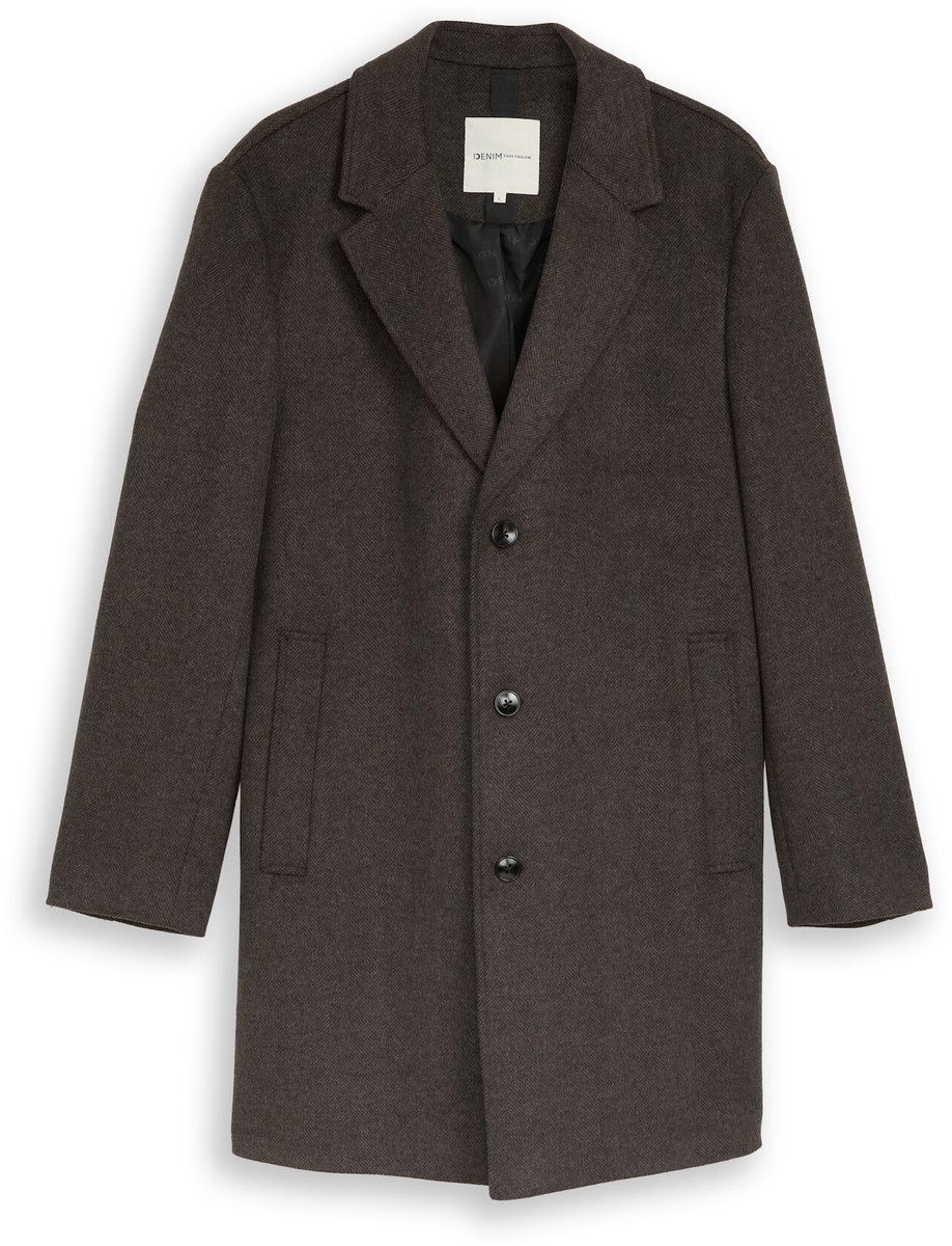 Tom Tailor Denim - Relaxed fit wollen jas met reverskraag - Maat M - brown melange herringbone