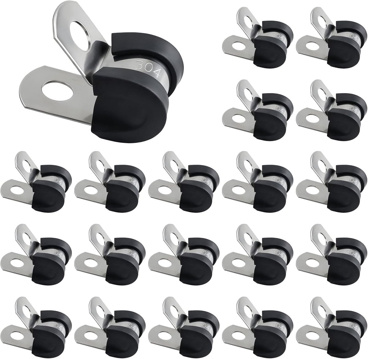 20 Stuks R-vormige Slangklemmen met Rubber Voering voor Slangen, Buizen, Kabels en Draadbevestiging
