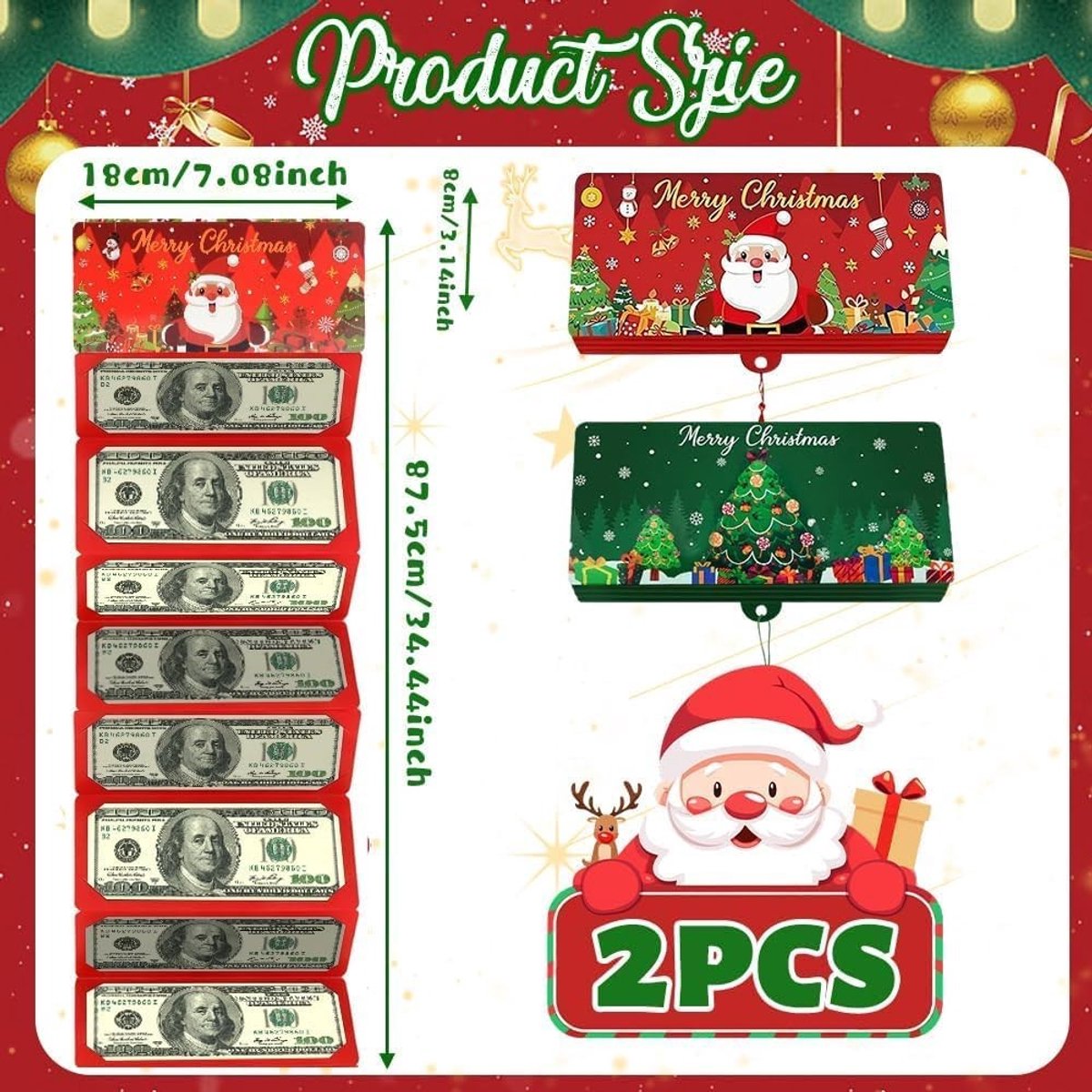 Kerstgeldgeschenk met 10 Compartimenten, Verrassingskaarten voor Collega's, Geldverpakking voor Feestdagen, Kaarthouder voor Alle Jubilea (Rood + Groen)