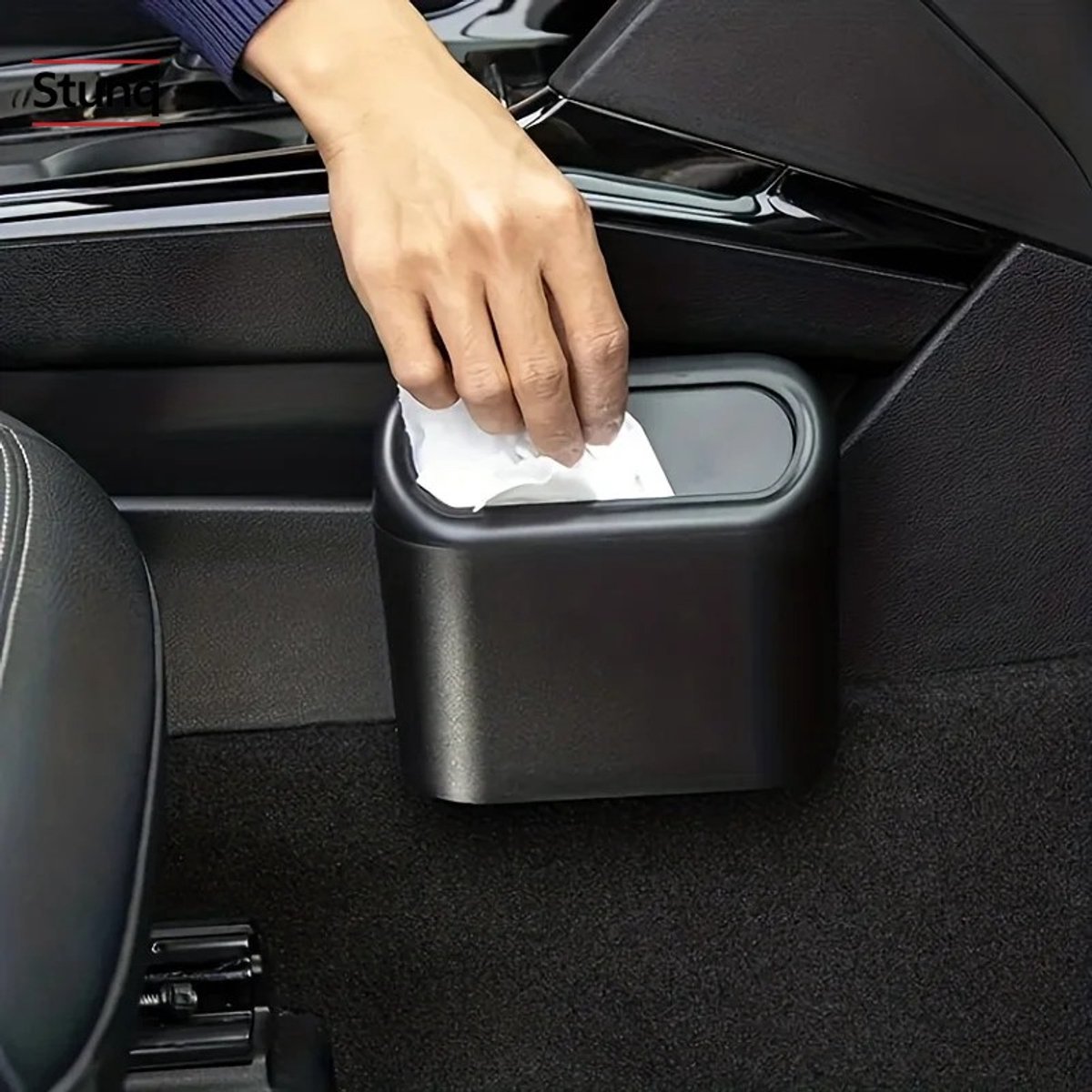 Stunq® Auto Prullenbak Mini - Zwarte Vuilnisbak met Push Deksel voor Middenconsole