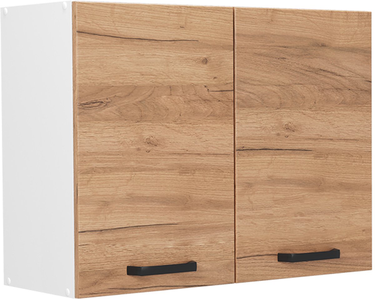 Vicco Glazen keukenkast R-Line, Goudkleurig Eiken/Wit, 80 cm