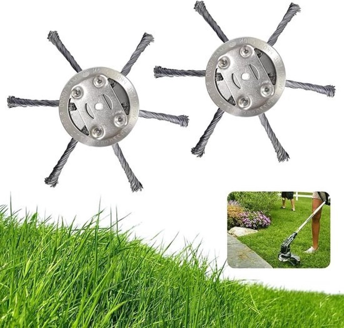 Onkruidborstel bosmaaier - set van 2 - staaldraad trimmerkop - inclusief montageaccessoires - zilver